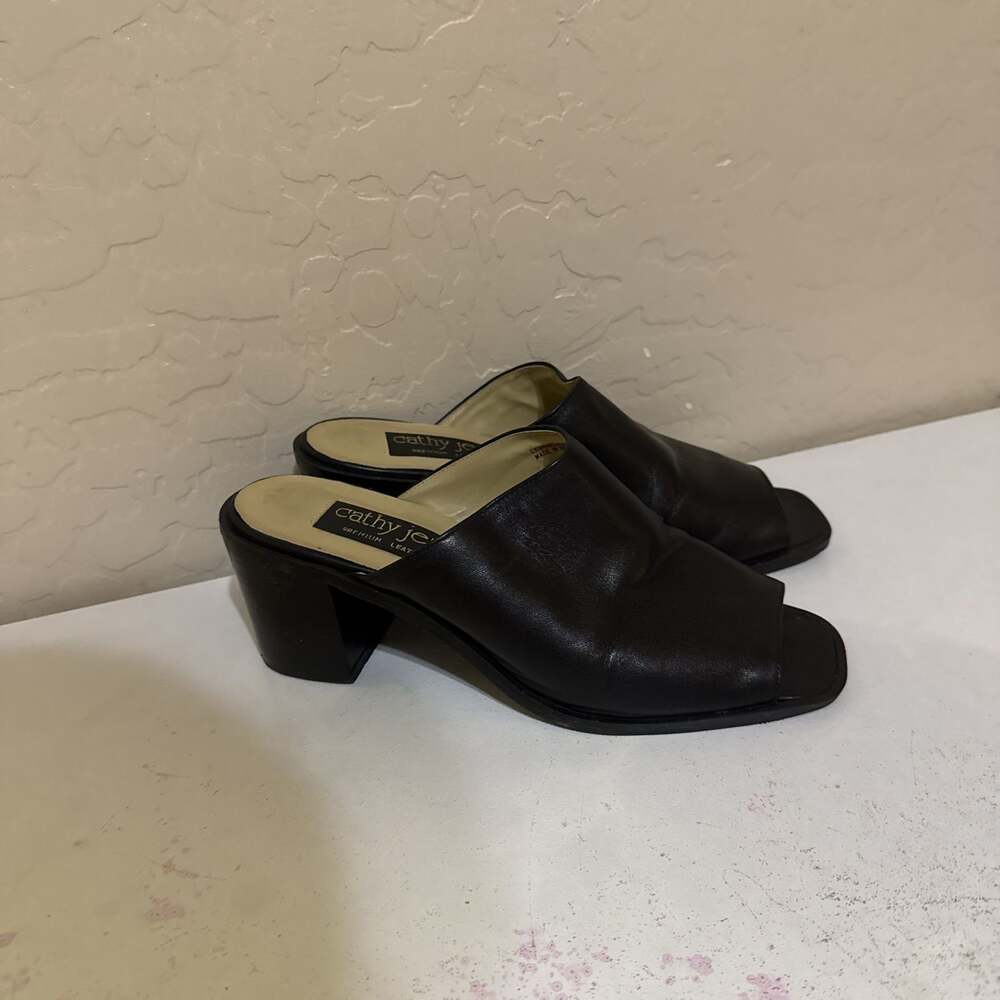 Cathy Jean Black Slip-On Heeled Sandals